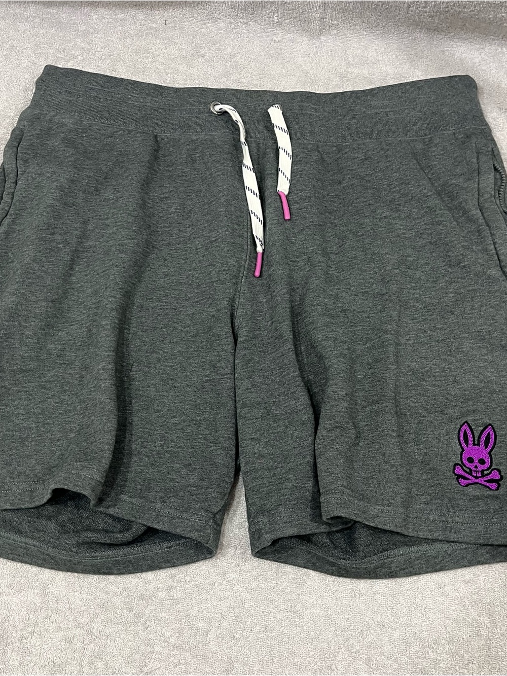 Psycho Bunny Sweat Shorts Mens Large Gray Drawstring Logo Lounge 6.5 Inseam